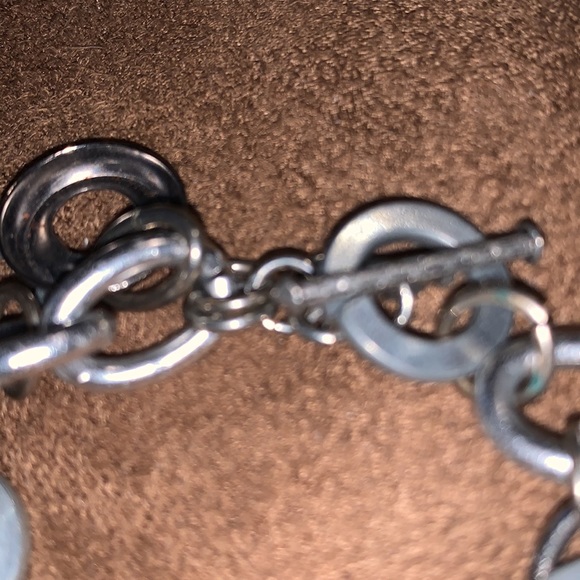 Silver tone circular motion industrial hardware Bracelet - Picture 2 of 4